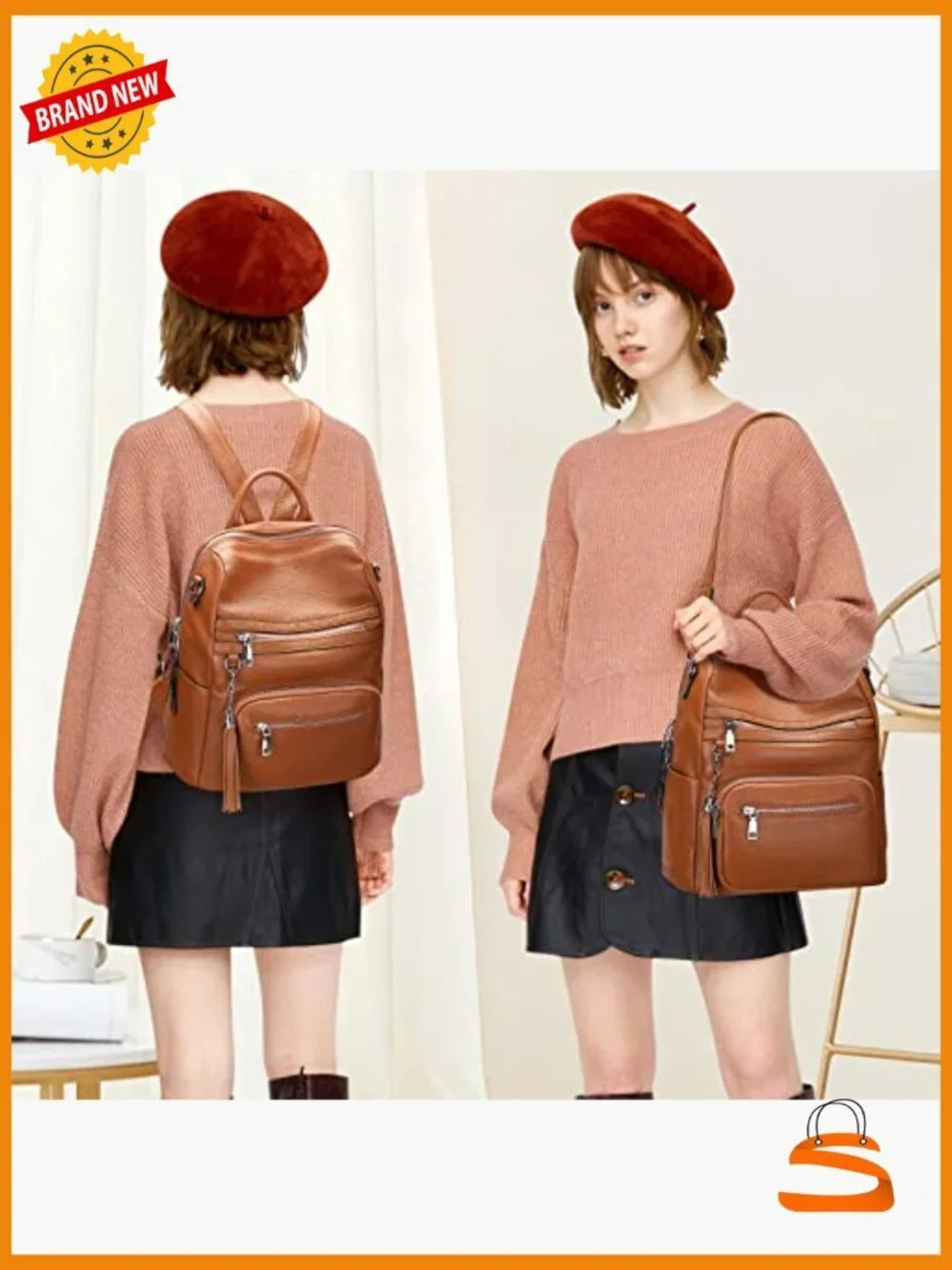 Genuine Leather Backpack Purse with Laptop Compartment - Large Shoulder Bag
